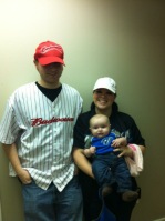 Dressed up as baseball fans for Purim 2012.